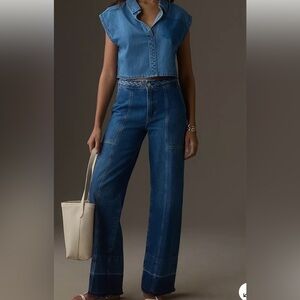 FRAME BRAIDED WAISTBAND HIGH-RISE WIDE-LEG JEANS Size 33